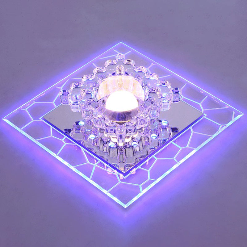 Clear Square Flush Mount Fixture Modern Style Crystal LED Ceiling Lighting for Foyer