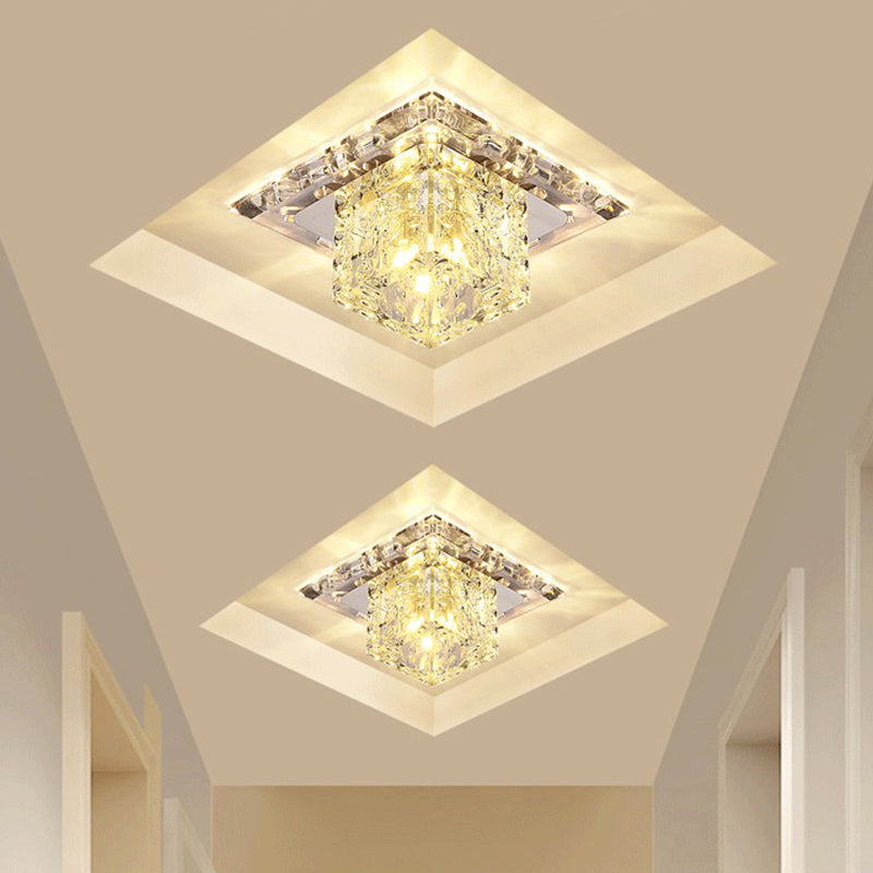 Cubic Corridor Flushmount Light Clear Crystal Modern Surface Mounted Led Ceiling Light