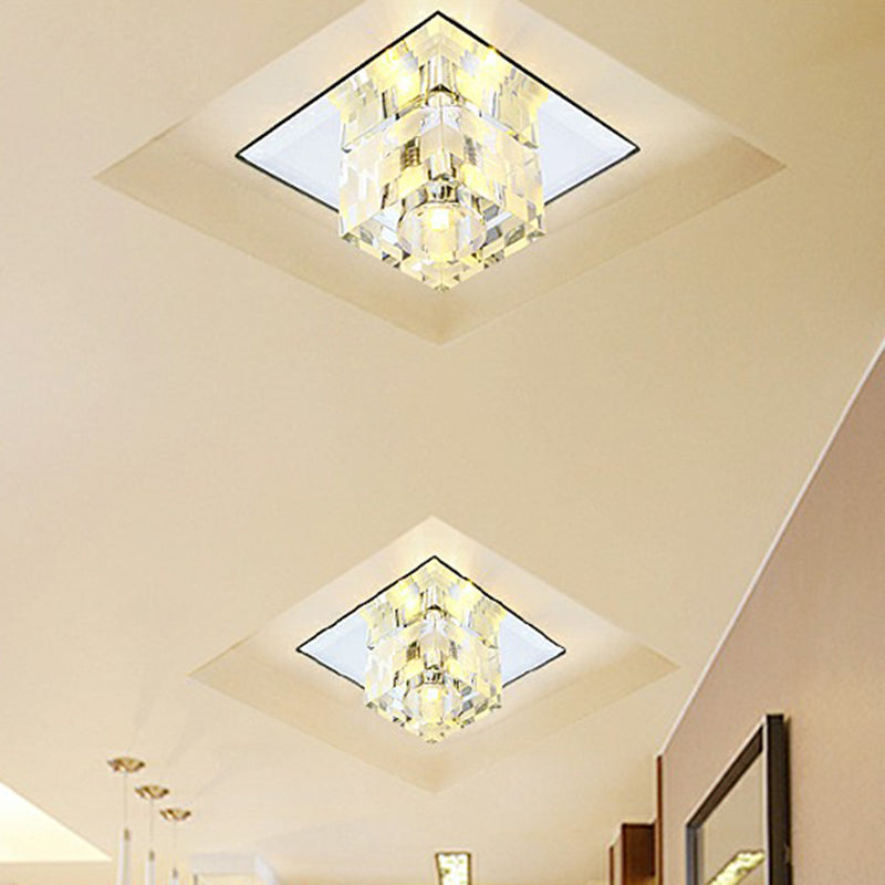 Clear Crystal Cube Lampada da Soffitto Minimalista LED con Modello a scacchi per Soggiorno