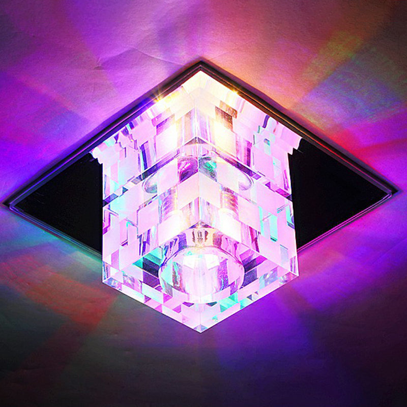 Clear Crystal Cube Lampada da Soffitto Minimalista LED con Modello a scacchi per Soggiorno