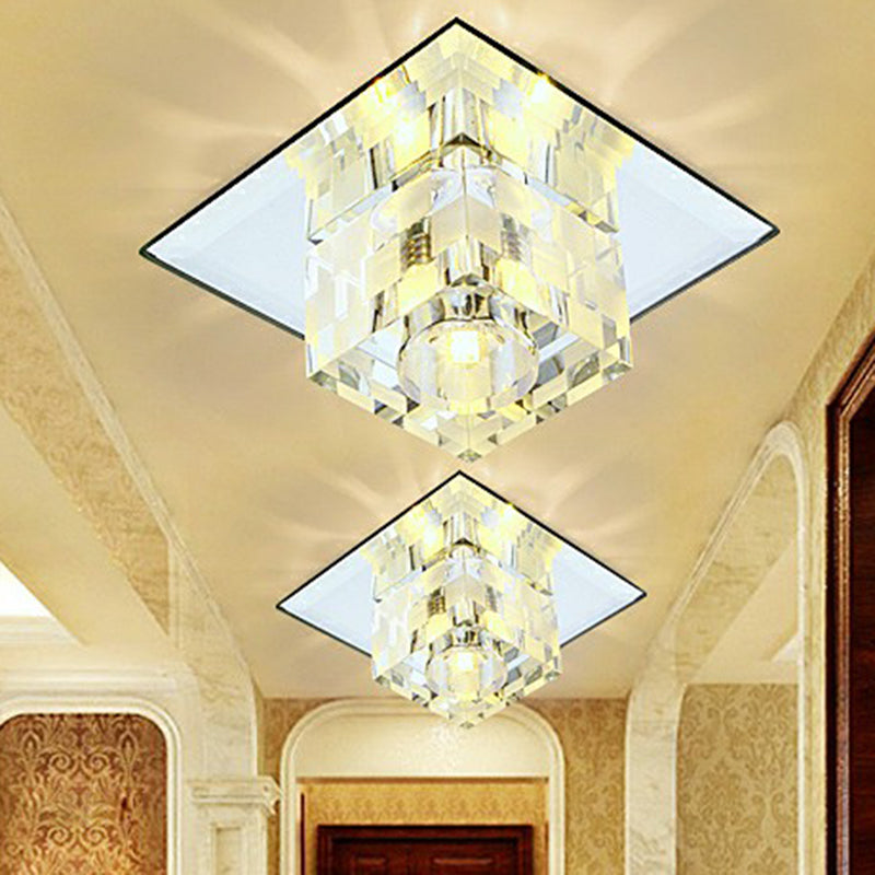 Clear Crystal Cube Lampada da Soffitto Minimalista LED con Modello a scacchi per Soggiorno