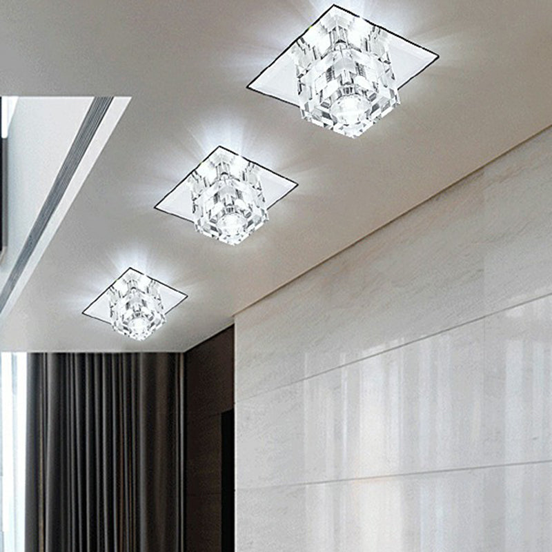 Clear Crystal Cube Lampada da Soffitto Minimalista LED con Modello a scacchi per Soggiorno