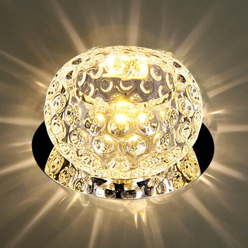 Clear Dome Ceiling Mounted Light Simple Dimpled Crystal LED Flush Mount Spotlight for Corridor