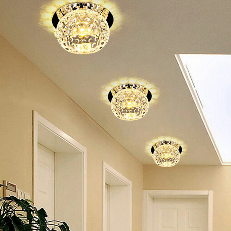 Clear Dome Ceiling Mounted Light Simple Dimpled Crystal LED Flush Mount Spotlight for Corridor