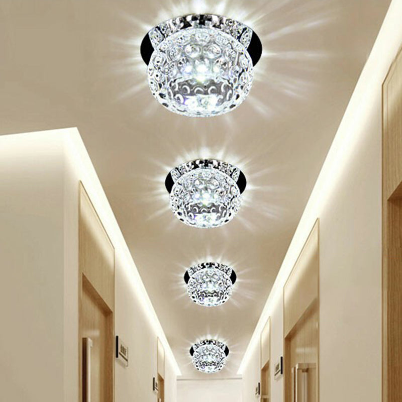 Clear Dome Ceiling Mounted Light Simple Dimpled Crystal LED Flush Mount Spotlight for Corridor