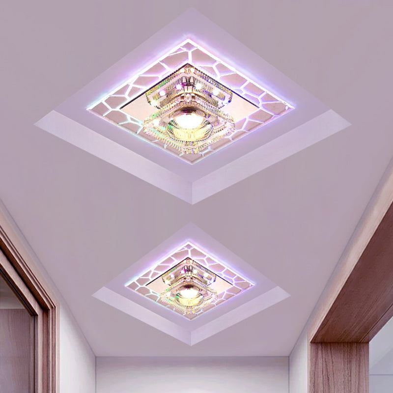 Prismatic Crystal Square Ceiling Lamp Minimalist Clear LED Flush Mount Lighting Fixture for Entryway