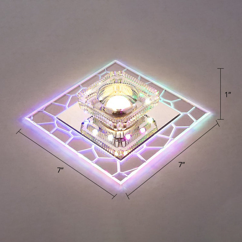 Prismatic Crystal Square Ceiling Lamp Minimalist Clear LED Flush Mount Lighting Fixture for Entryway