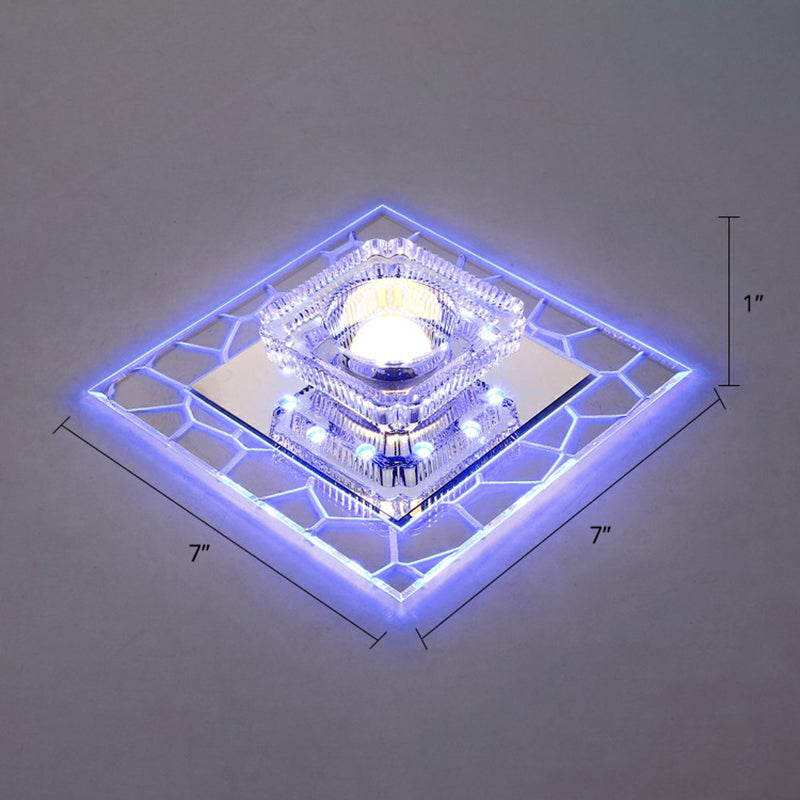Prismatic Crystal Square Ceiling Lamp Minimalist Clear LED Flush Mount Lighting Fixture for Entryway