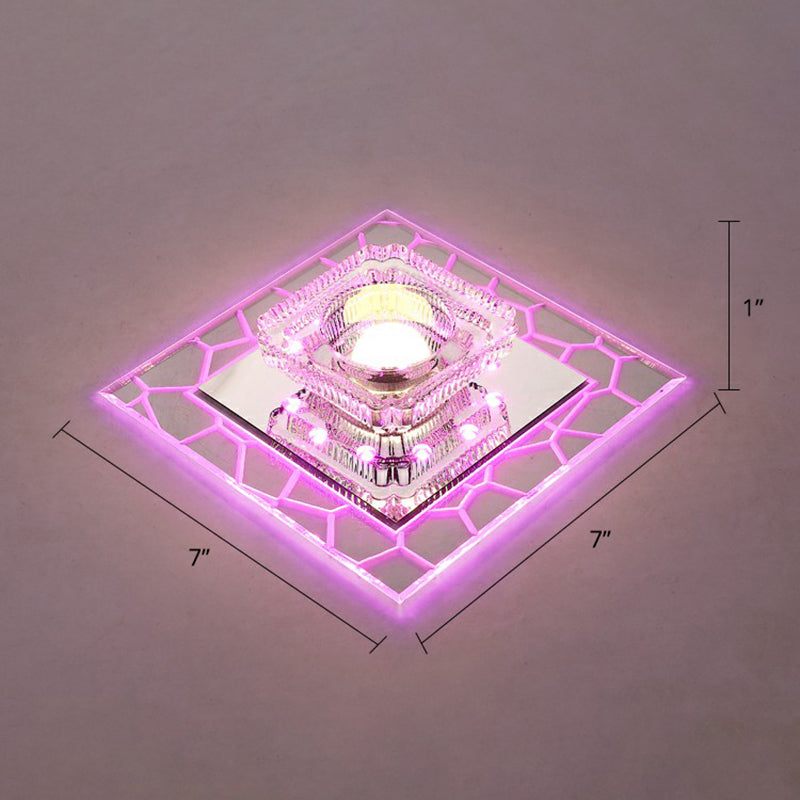 Prismatic Crystal Square Ceiling Lamp Minimalist Clear LED Flush Mount Lighting Fixture for Entryway