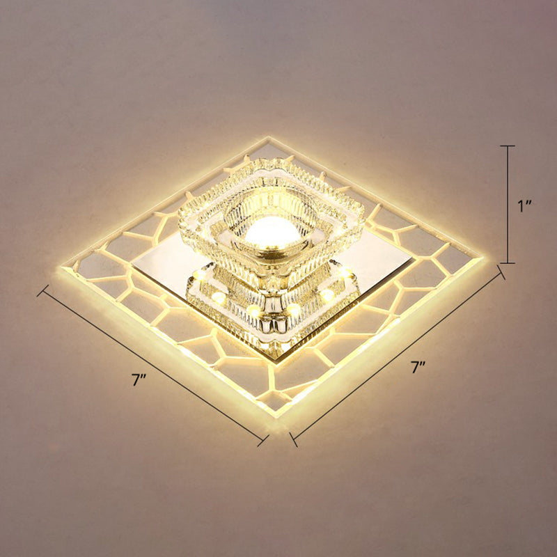 Prismatic Crystal Square Ceiling Lamp Minimalist Clear LED Flush Mount Lighting Fixture for Entryway