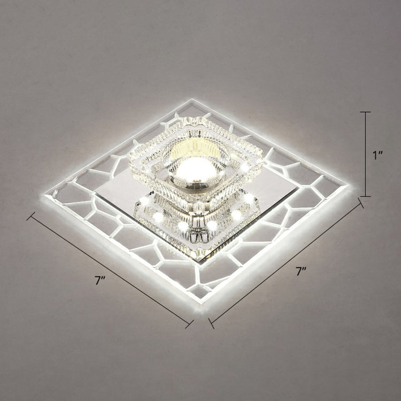 Prismatic Crystal Square Ceiling Lamp Minimalist Clear LED Flush Mount Lighting Fixture for Entryway