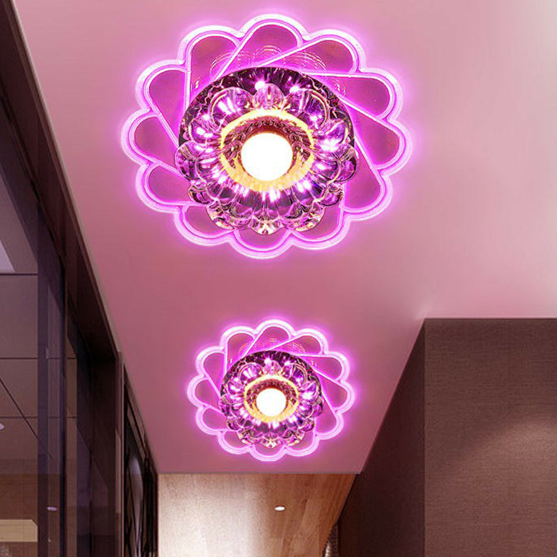 Luminaire de plafond encastré à fleurs claires, luminaire de plafond contemporain à LED en cristal pour couloir