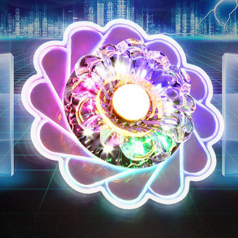Luminaire de plafond encastré à fleurs claires, luminaire de plafond contemporain à LED en cristal pour couloir