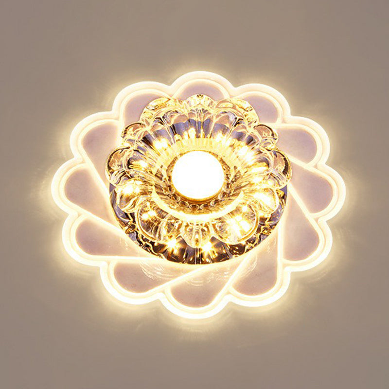 Luminaire de plafond encastré à fleurs claires, luminaire de plafond contemporain à LED en cristal pour couloir