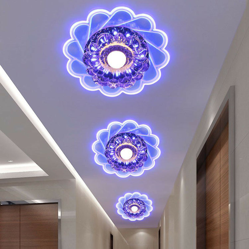 Luminaire de plafond encastré à fleurs claires, luminaire de plafond contemporain à LED en cristal pour couloir