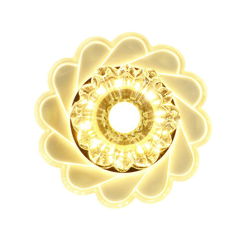 Luminaire de plafond encastré à fleurs claires, luminaire de plafond contemporain à LED en cristal pour couloir