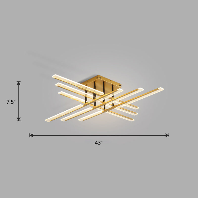 Acrylic Sticks Semi Flush Light Fixture Nordic Gold LED Ceiling Lighting for Bedroom