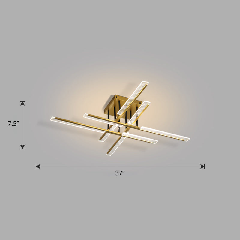 Acrylic Sticks Semi Flush Light Fixture Nordic Gold LED Ceiling Lighting for Bedroom