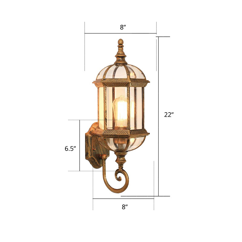 Classic Birdcage Shaped Wall Lamp Single-Bulb Clear Glass Sconce Light Fixture for Garden