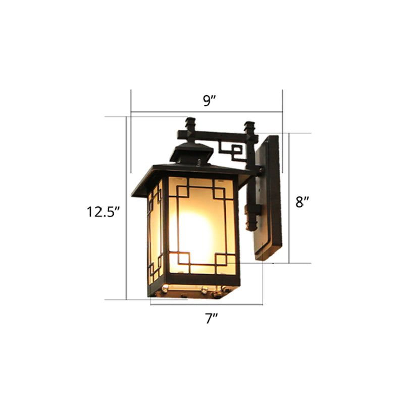 Coffee Finish 1-Bulb Sconce Lamp Traditional Frosted Glass Rectangle Wall Light for Outdoor