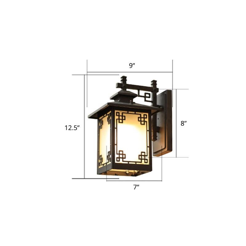 Coffee Finish 1-Bulb Sconce Lamp Traditional Frosted Glass Rectangle Wall Light for Outdoor
