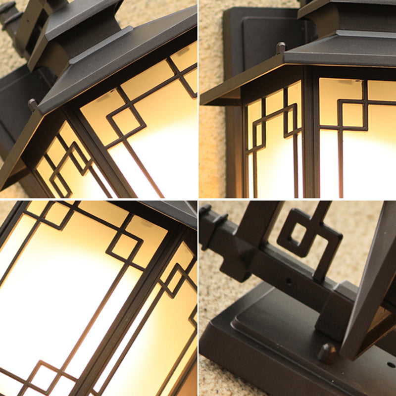 Coffee Finish 1-Bulb Sconce Lamp Traditional Frosted Glass Rectangle Wall Light for Outdoor