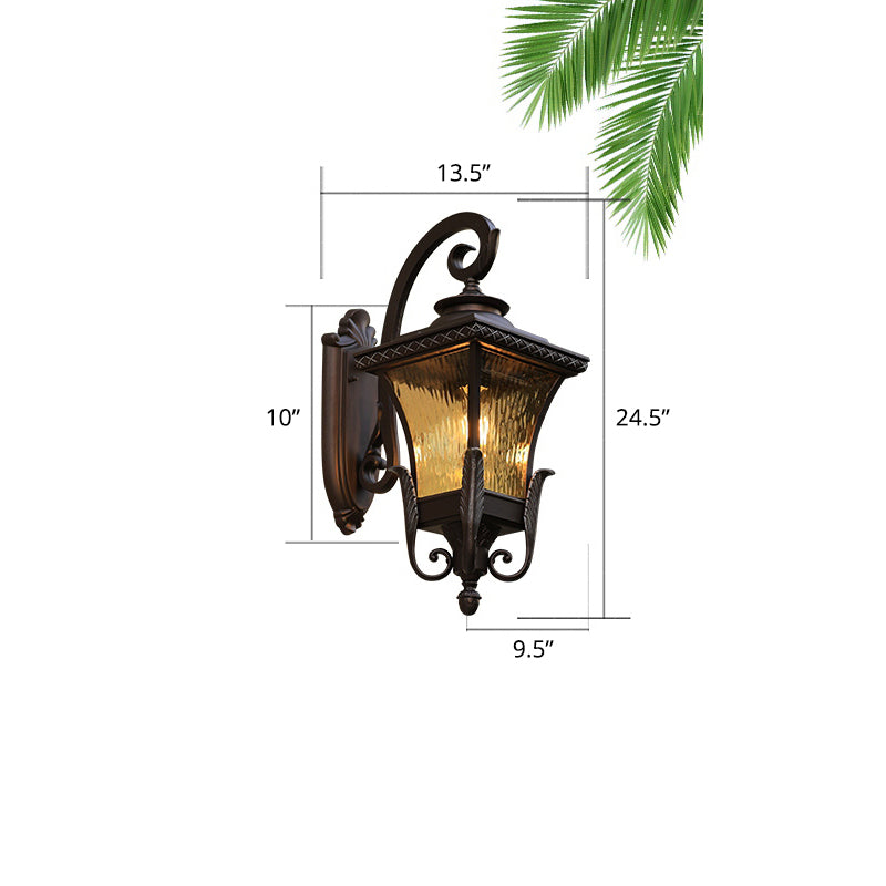 Glass Shaded Lantern Wall Sconce Traditional 1 Head Patio Wall Mount Light Fixture in Black