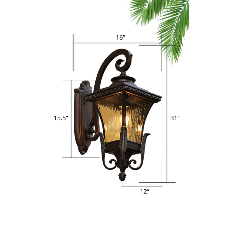 Glass Shaded Lantern Wall Sconce Traditional 1 Head Patio Wall Mount Light Fixture in Black