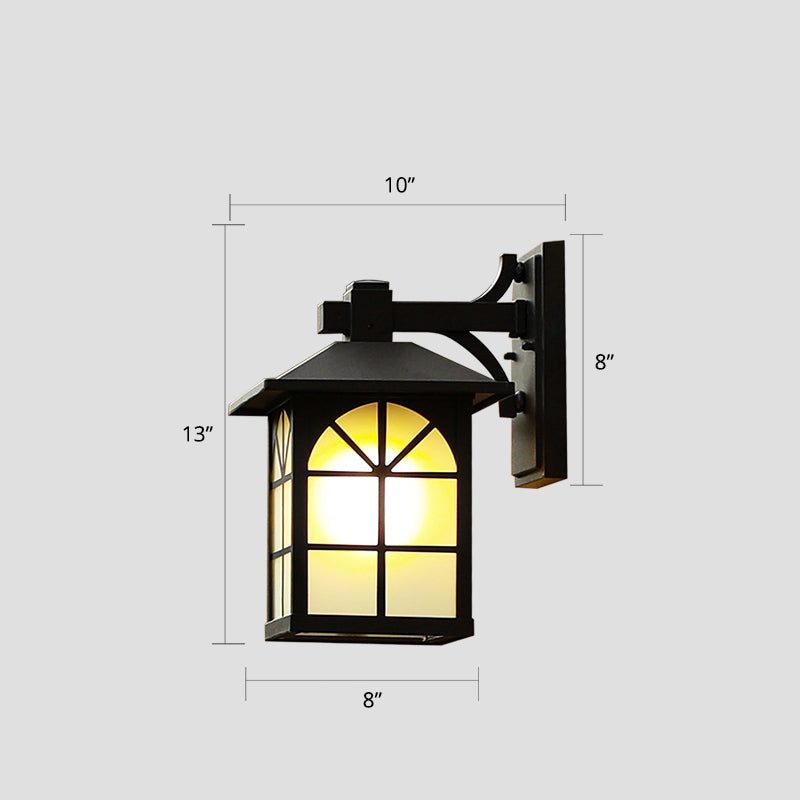 1-Light Opaque Glass Sconce Lighting Traditional Black House Shaped Outdoor Wall Light