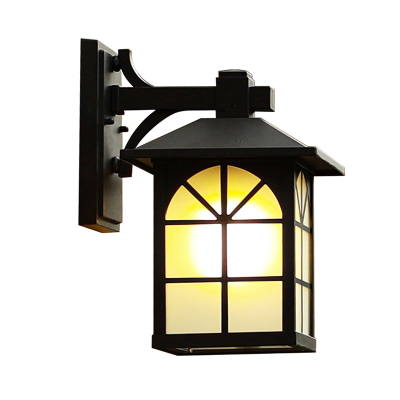 1-Light Opaque Glass Sconce Lighting Traditional Black House Shaped Outdoor Wall Light