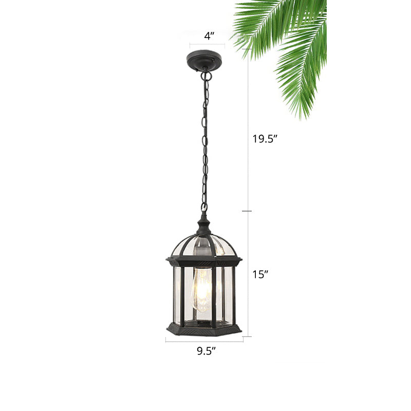 Clear Glass Birdcage Suspension Light Vintage 1-Light Outdoor Hanging Pendant Light