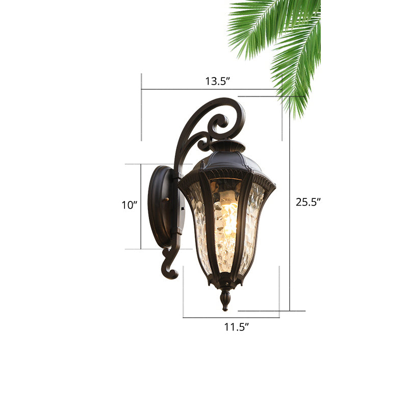 Rippled Glass Black Finish Sconce Bell Shaped 1-Light Vintage Style Wall Mounted Light for Yard