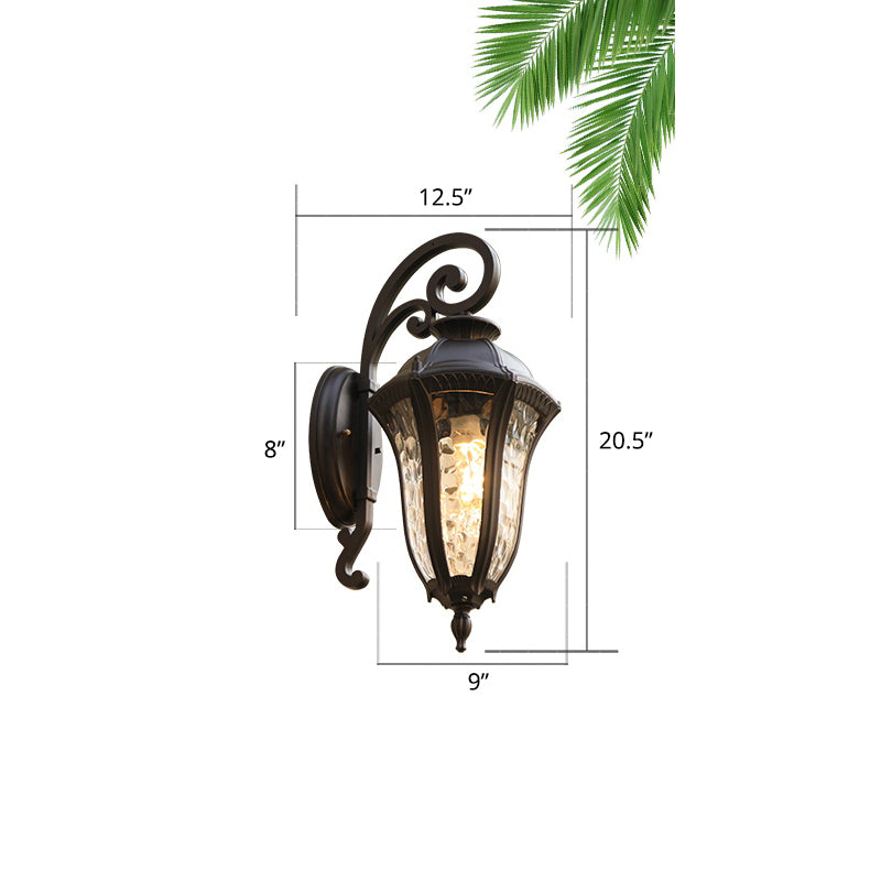 Rippled Glass Black Finish Sconce Bell Shaped 1-Light Vintage Style Wall Mounted Light for Yard