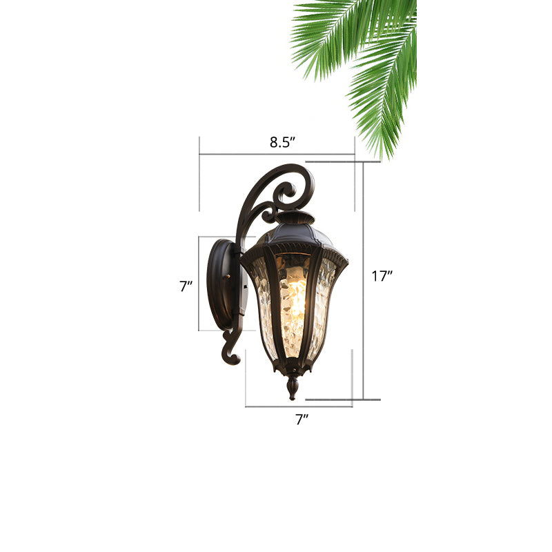 Rippled Glass Black Finish Sconce Bell Shaped 1-Light Vintage Style Wall Mounted Light for Yard
