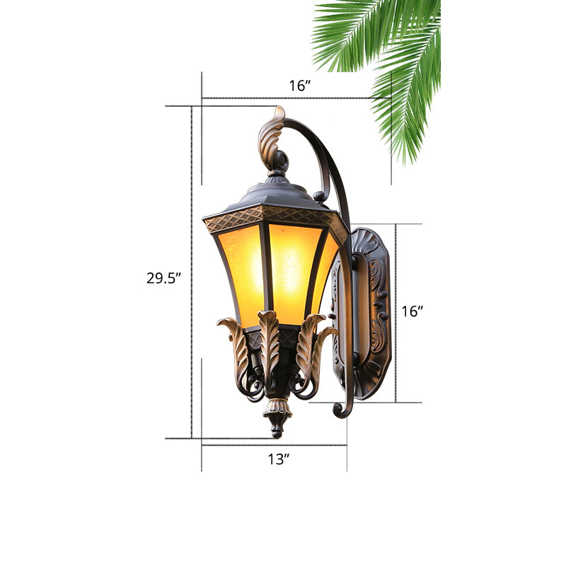 1-Light Amber Glass Wall Lamp Vintage Black Flared Villa Garden Wall Sconce Light