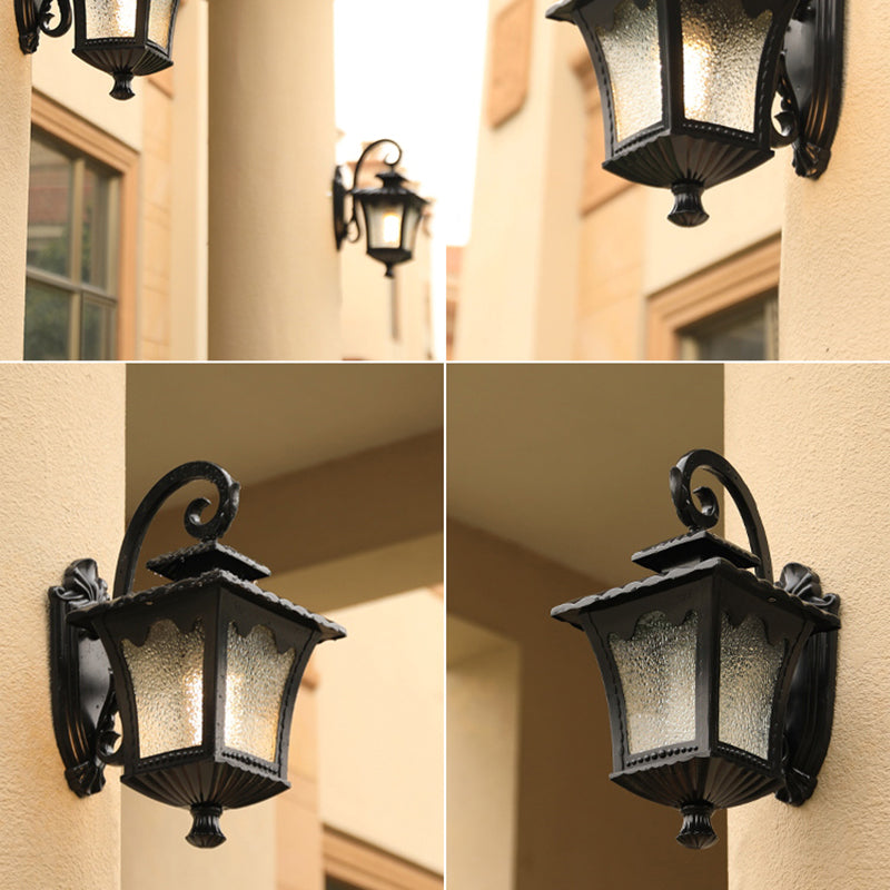 Seedy Glass Flared Lantern Wall Sconce Vintage Single Garden Wall Light in Black