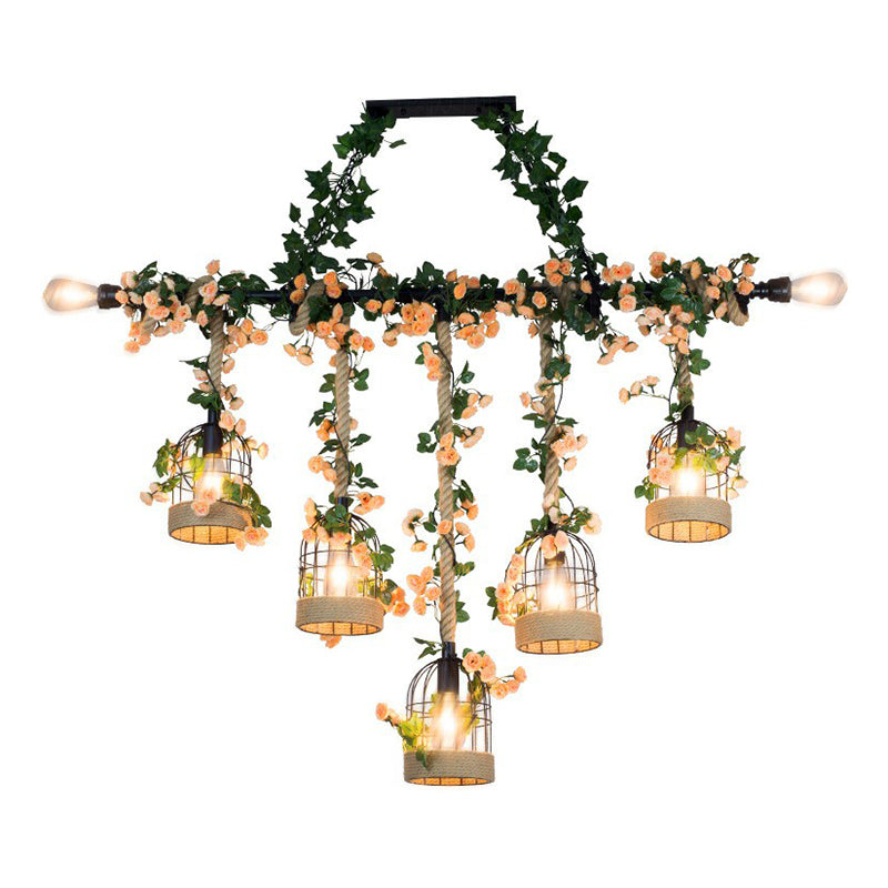 Birdcage Dining Room Island Ceiling Light Rustic Iron Suspended Lighting Fixture