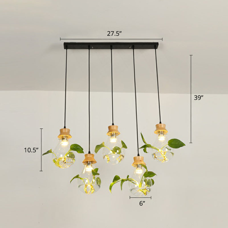 Hydroponic Plant Pendant Lamp Nordic Teardrop Shaped Clear Glass Suspension Light in Black