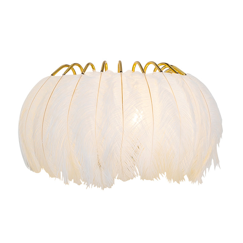 Minimalist Half-Round Wall Lamp Feather 1 Head Bedroom Flush Mount Wall Sconce