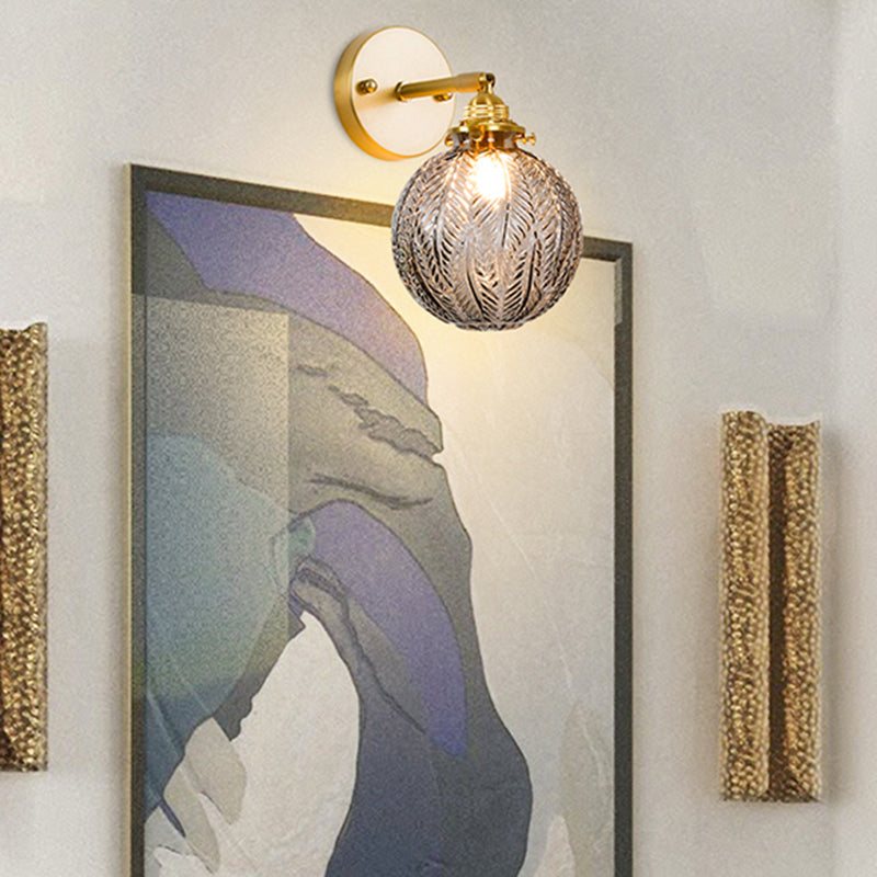 Textured Glass Ball Wall Lighting Simple Single Gold Wall Mount Light with Adjustable Joint