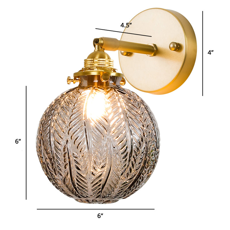 Textured Glass Ball Wall Lighting Simple Single Gold Wall Mount Light with Adjustable Joint