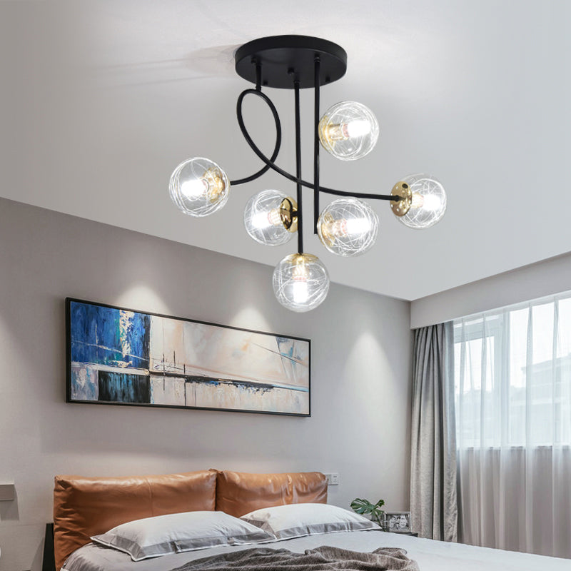 Balle semi-rince plafonnier Verre moderne 6 lumières chambre à coucher