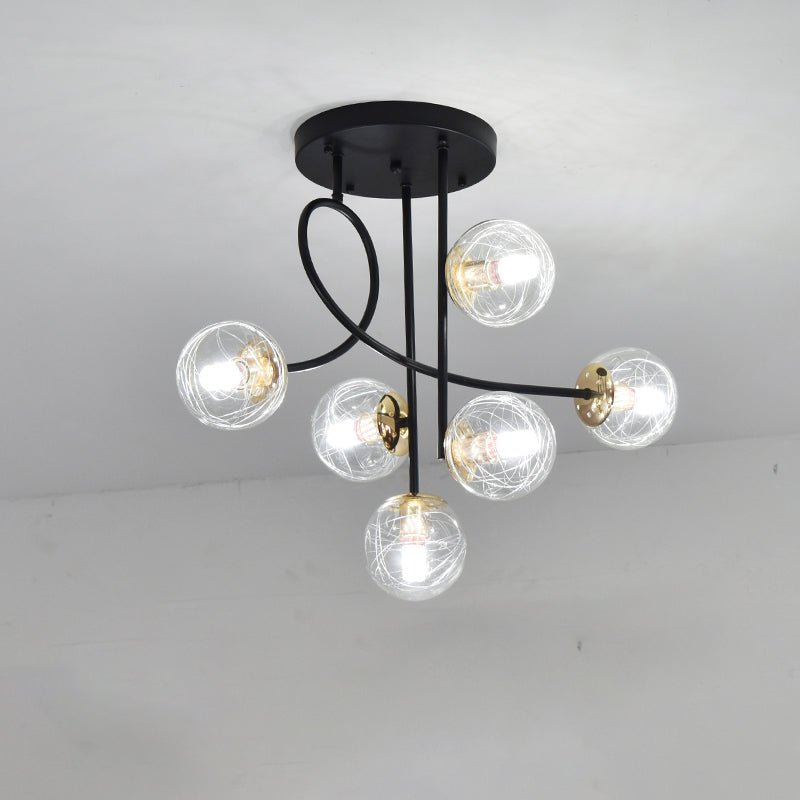 Balle semi-rince plafonnier Verre moderne 6 lumières chambre à coucher