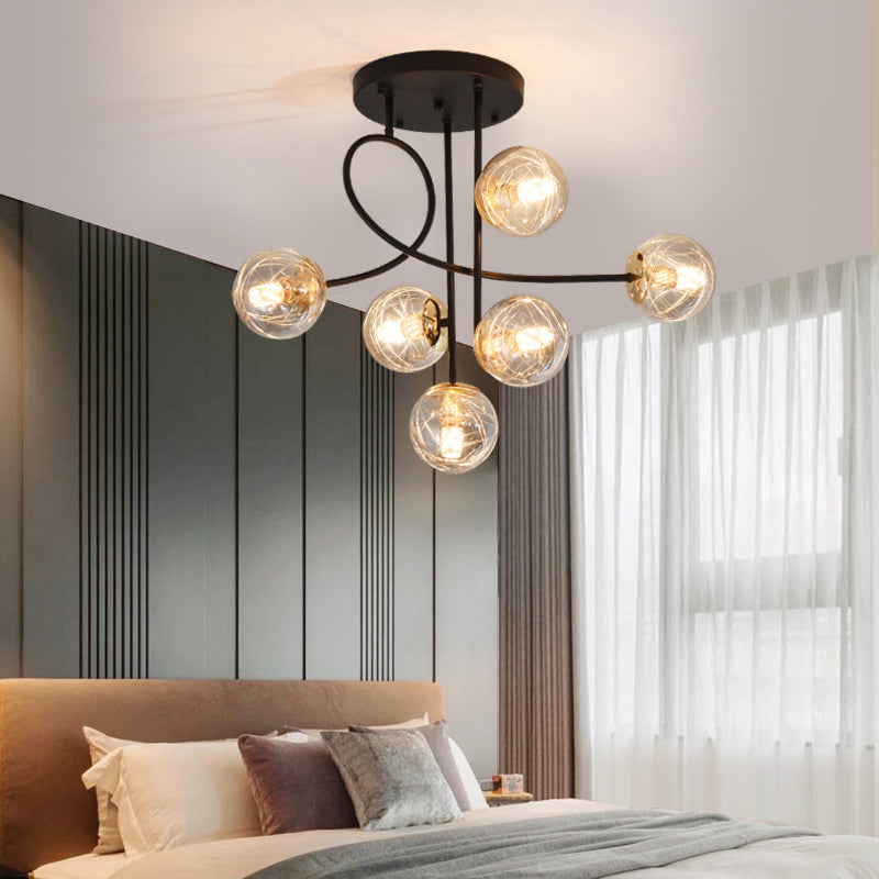 Balle semi-rince plafonnier Verre moderne 6 lumières chambre à coucher