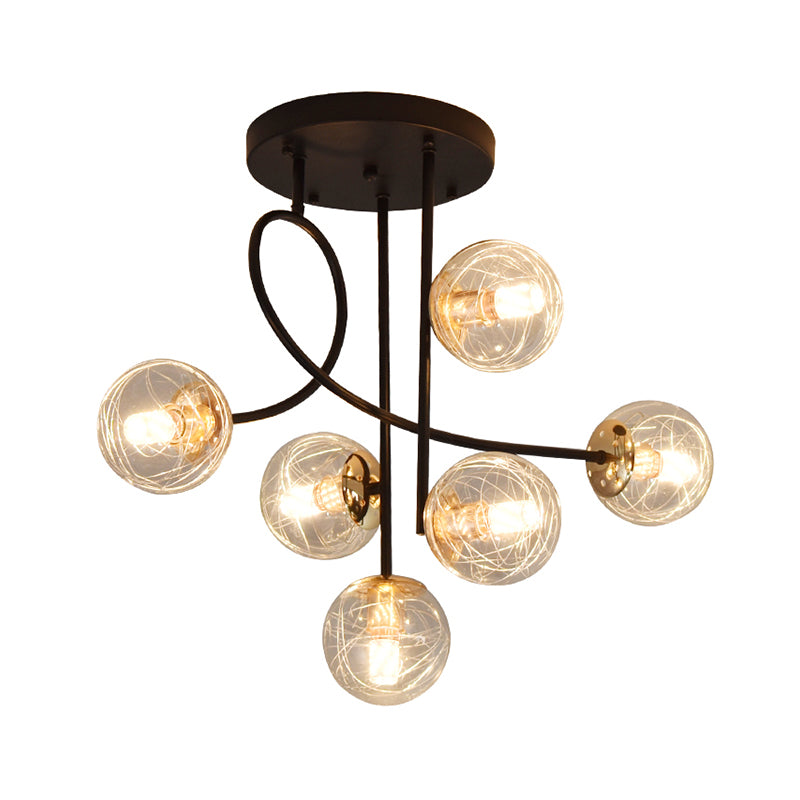 Balle semi-rince plafonnier Verre moderne 6 lumières chambre à coucher