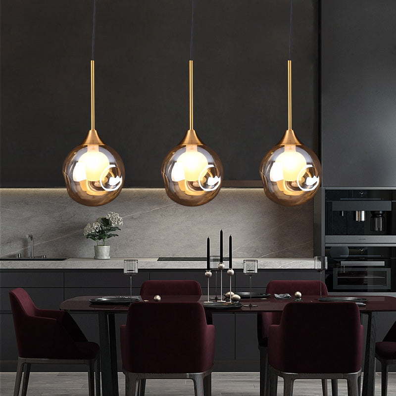 Ball Down Lighting Pendant Minimalism Glass 3-Head Dining Room Multiple Hanging Light