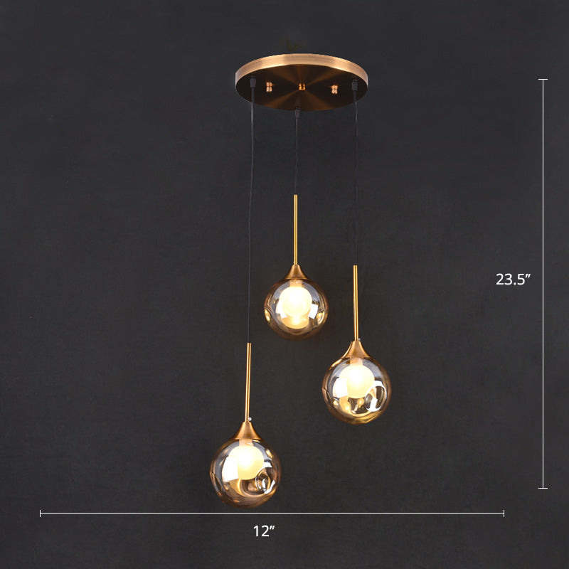 Ball Down Lighting Pendant Minimalism Glass 3-Head Dining Room Multiple Hanging Light