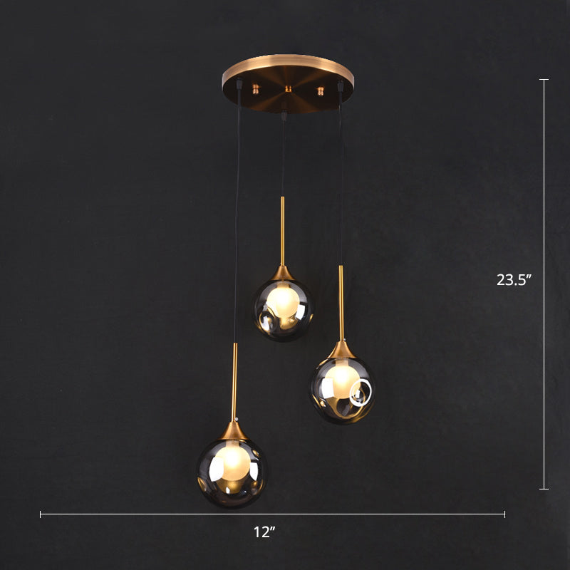 Ball Down Lighting Pendant Minimalism Glass 3-Head Dining Room Multiple Hanging Light