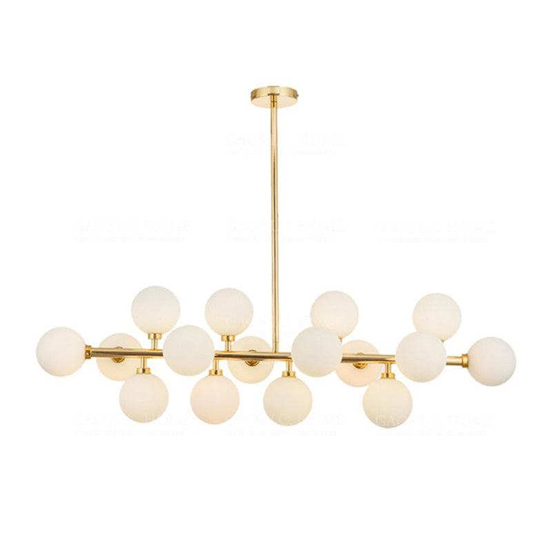 Milky Glass Pearls Hanging Lamp Minimalistic 16 Bulbs Brass Island Lighting Fixture