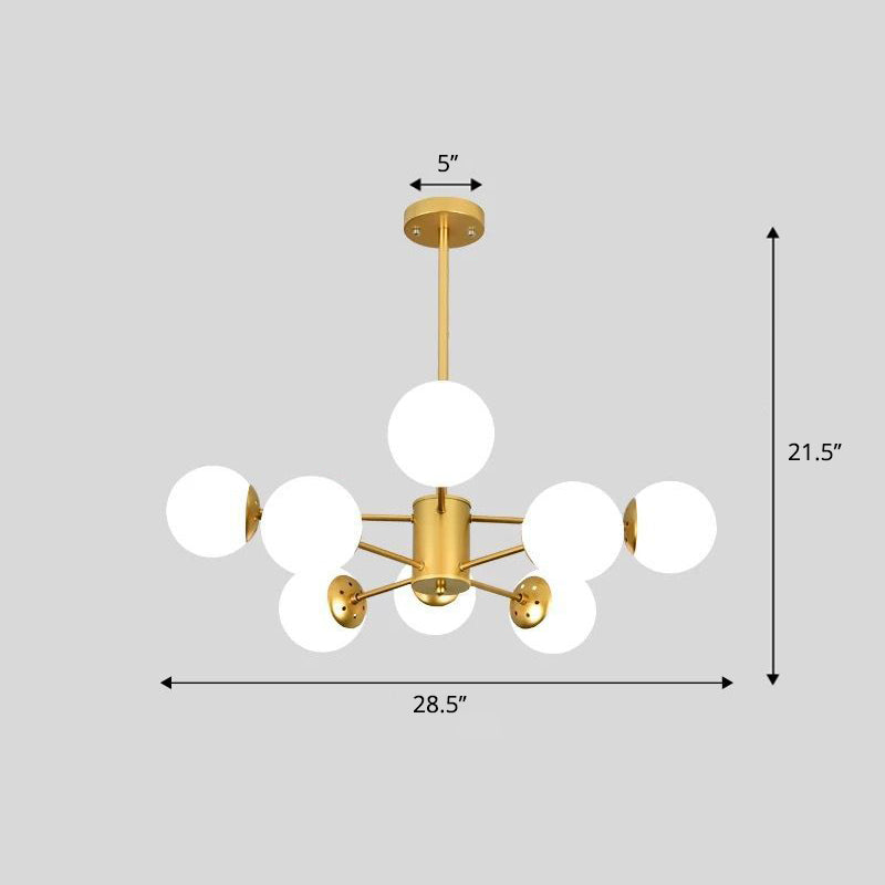 Frosted White Glass Ball Chandelier Postmodern Style Suspension Light with Burst Design